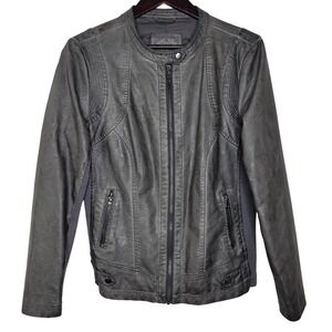 Sebby Collection Faux Leather Moto Jacket Women's L Gray Biker Vegan Zip